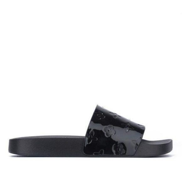 Comfy Square Toe Metallic Slides in Black - Picture 3 of 3